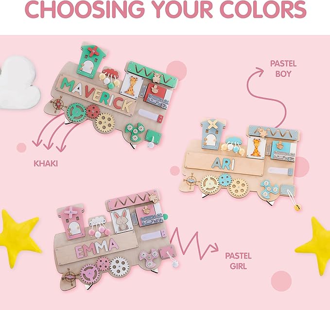 Customized Name Puzzle for Toddlers (Fixed I J Letters) Personalized Toddlers Busy Board, Baby Personalized Board for 1-5 Years Old, Montessori Toys (Pastel Girls)