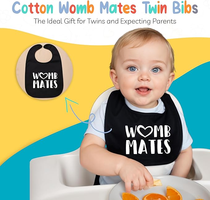 100% Cotton Womb Mates Twin Bibs – Soft, Stylish & Breathable for Boys & Girls – Perfect for Drooling & Teething