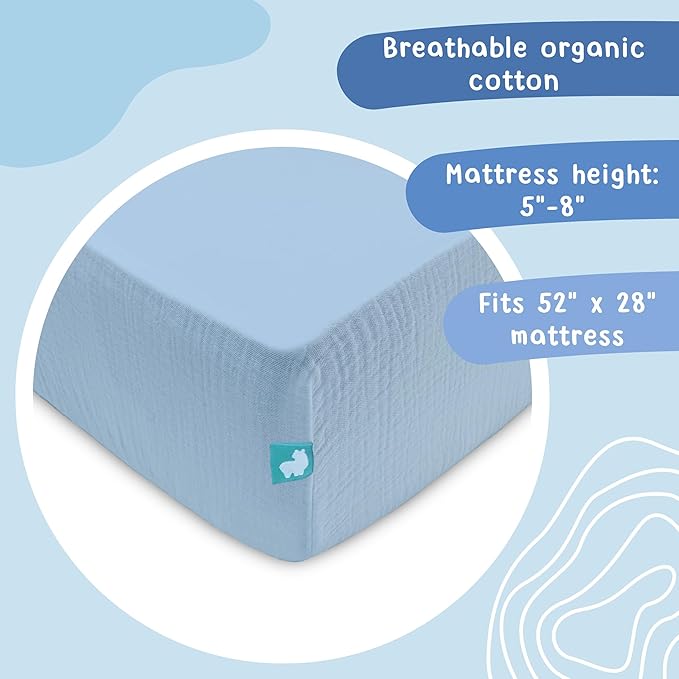 Hugs & Llamas | 100% Organic Cotton Muslin Fitted Crib Sheet | Premium Baby Bedding for Boys & Girls | Neutral Design | Fits Standard Mattress