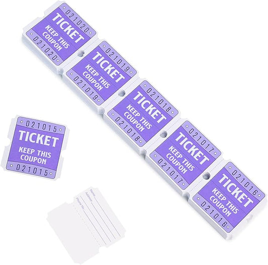 DGBDPACK 250 Raffle Tickets, 50/50 Raffle Tickets, Double Tickets for Festivals, Carnivals, School Events, Baby Showers, Summer Parties (Purple)