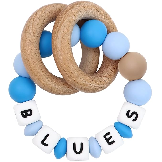 Personalized Teether Rattle Toy with Name,Custom Name Teething Ring for Boys Girls Baby Gift