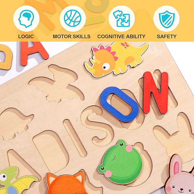 Name Puzzles for Toddlers 1-3, Personalized Wooden Name Puzzle, Custom Baby Birthday, Baby Montessori Learning Toys for 1-3 Year Old