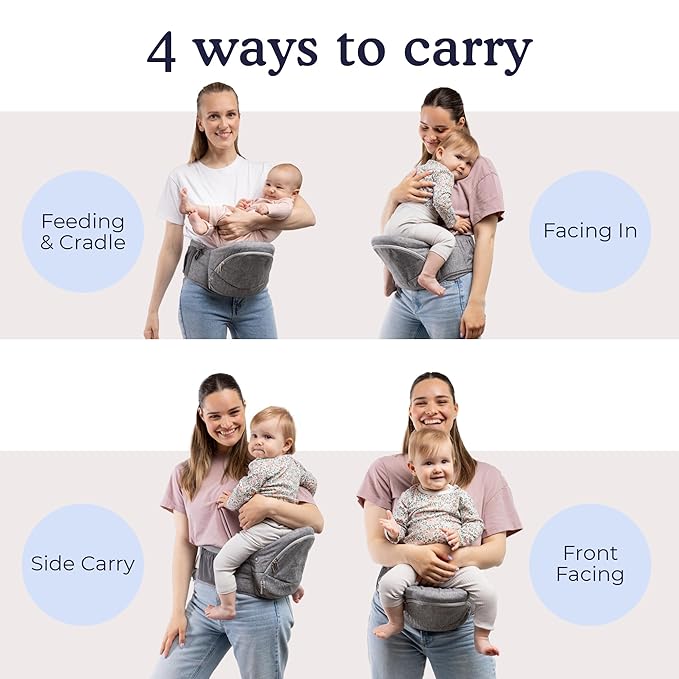 Beco Foldable Hip Seat Carrier - Baby 4-in-1 Easy-to-Use Carrier with Space-Saving Design for Newborn to Toddler (0-36 months/7-32.8 lbs (Gray)