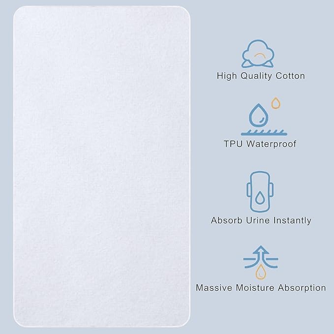 Flannel Crib Protector Pad，100％ Waterproof Mattress Protector Pad, One Size, 27" X 50"-2pcs