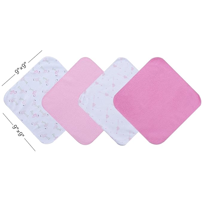 Viviland Baby Washcloths, 24 Pack Super Soft Baby Bath Towels for Newborn, Absorbent Face & Body Wash Cloth for Baby Girl, Flamingos Pattern, 9 x 9 inch