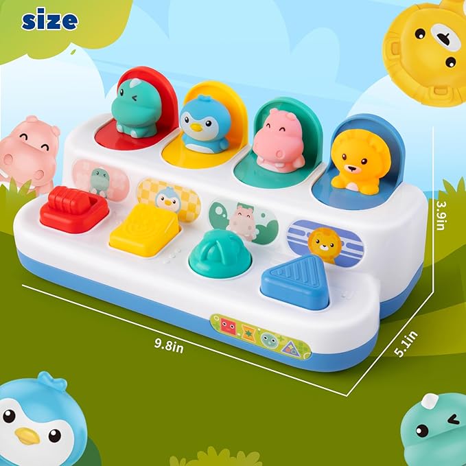 Montessori Cause and Effect Toy 6-12 Months, Baby Push Button Pop Up Animal Toy, Interactive Sensory Toys for Toddlers 1 2 3, Developmental Educational Toy for Boys Girls 9 10 11 Months