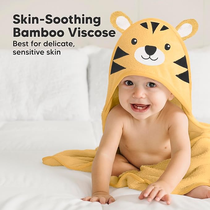 KeaBabies Hooded Baby Towel for Newborn - Viscose Derived from Bamboo Large Baby Bath Towels with Hood for Boys, Girls, Toddler, Extra Absorbent & Soft Newborn Bath Essentials (Tiger)