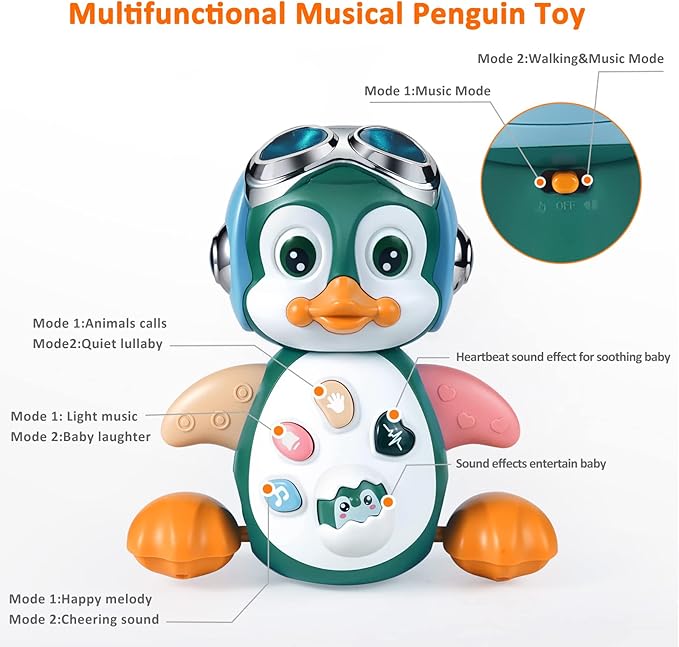 MOONTOY Musical Penguin Crawly Baby Toys 0-3-6 6-12 Month, Infant Light Up Tummy Time Dancing Moving Walking Crawling Toys, Baby Easter Basket Stuffers Gifts 3 4 5 6 7 8 9 10 Month 1 Year Old Boy Girl