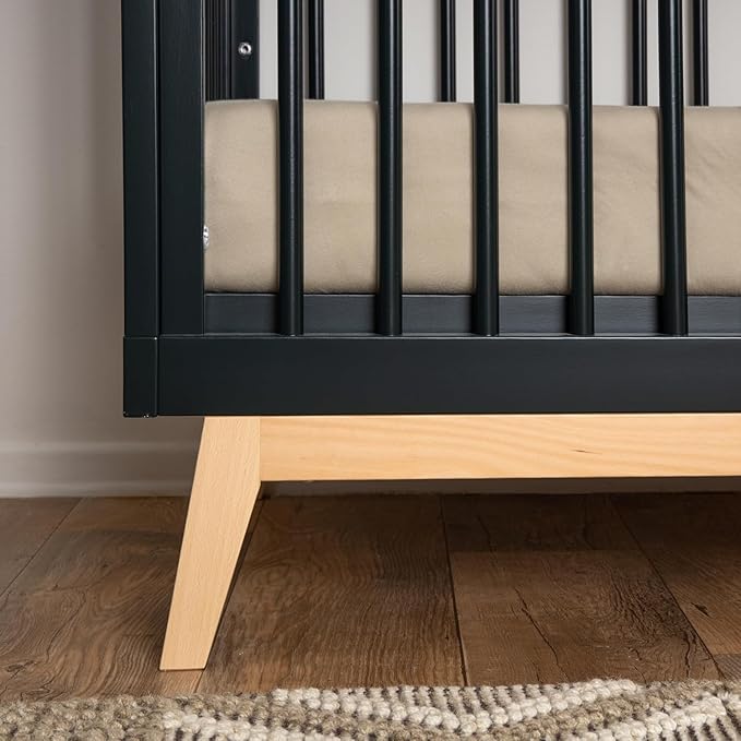dadada Baby Soho 3 in 1 Convertible Wooden Crib to Toddler Bed - Made in Italy, GREENGUARD Gold Certified, Baby-Safe Finish, Sustainable Beech Wood, Modern Design, 3 Adjustable Heights (Black/Natural)
