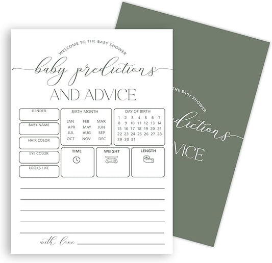 Advice For New Parents Baby Shower, Baby Predictions & Advice Cards For Baby Shower Games Activities, Wishes for Baby, 25 Double-Sided Thick Cards – Minimalist Green A07