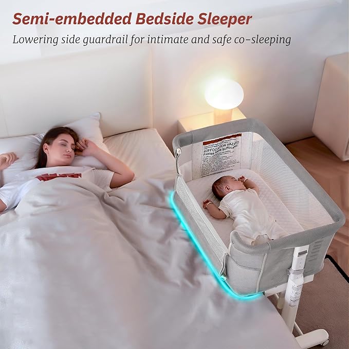Electric Rocking Bassinet for Baby, Automatic Bedside Sleeper Electric Baby Cradle for Infant Newborn with Wheels, Smart Auto Rocking Crib 3 in 1 Bassinet 5 Heights Adjustable, Light Grey