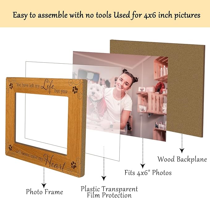 Memorial Picture Frame, Wooden Photo Frame with Stand, Memorial Picture Frame for Pet Owner Dog Mom Cat Mom, Home Office Desk Decor Photo Frame Tabletop Display -xk37