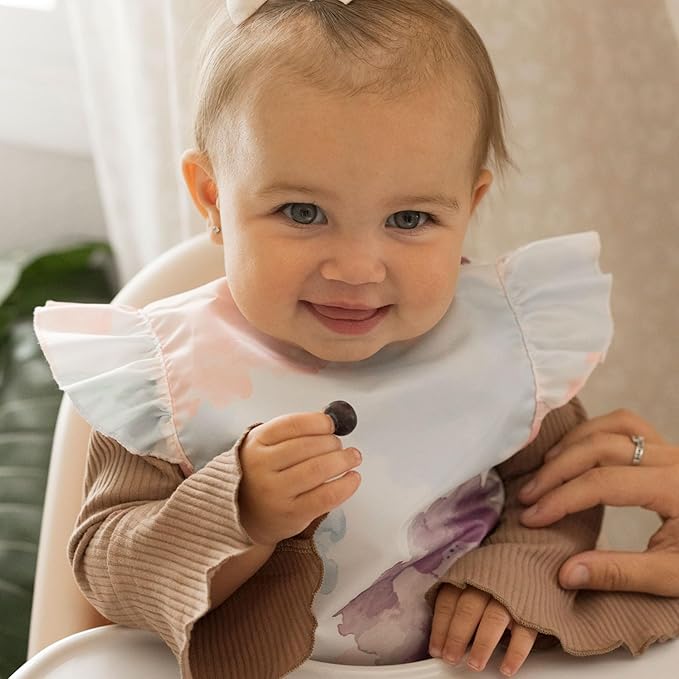 Tiny Twinkle Mess Proof Baby Bib - Waterproof & Lightweight Baby-Led Weaning Apron | 100% Recycled Polyester, Easy Clean & Machine Washable (Cotton Candy, Small 6-24 Months)