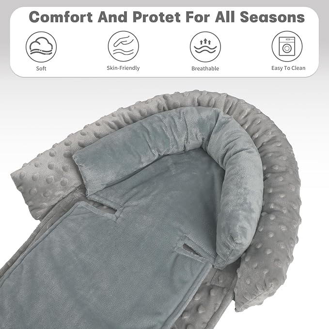 Infant Car Seat Insert, HNHUAMING Baby Car Seat Head & Body Support with 2 Straps Pads, Ultra Soft Newborn Preemie Carseat Insert Cushion for Girls Boys, Fits Car Seat, Stroller, Swing, Bouncer, Grey