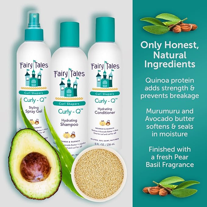 Fairy Tales Curly Q Hydrating Kids Shampoo 12oz and Conditioner 8oz - Paraben, Sulfate, Gluten, and Nut Free - For All Curl Types Including Multi Cultural Hair (2 Pack)