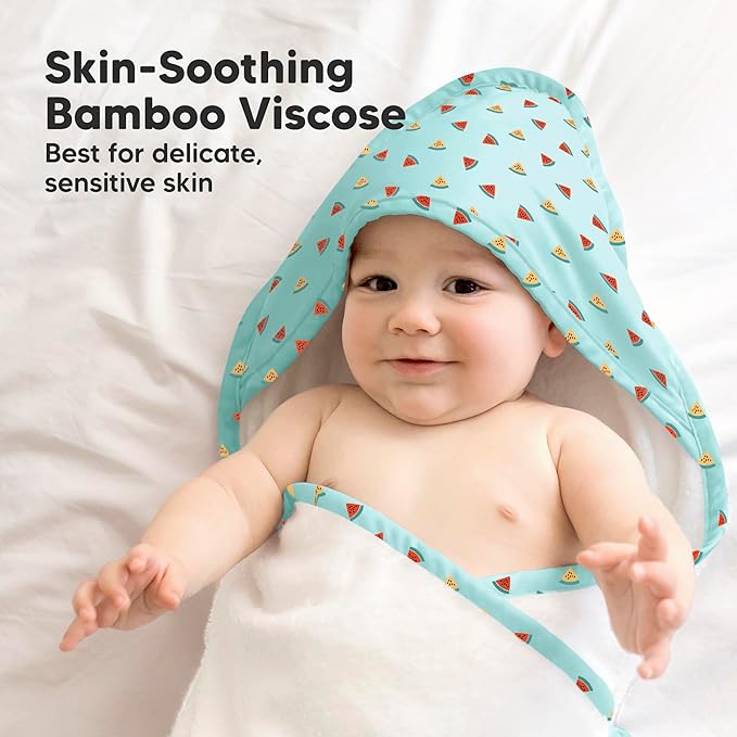 KeaBabies Hooded Baby Towel for Newborn - Viscose Derived from Bamboo Large Baby Bath Towels with Hood for Boys, Girls, Toddler, Extra Absorbent & Soft Newborn Bath Essentials (Melon Beat)