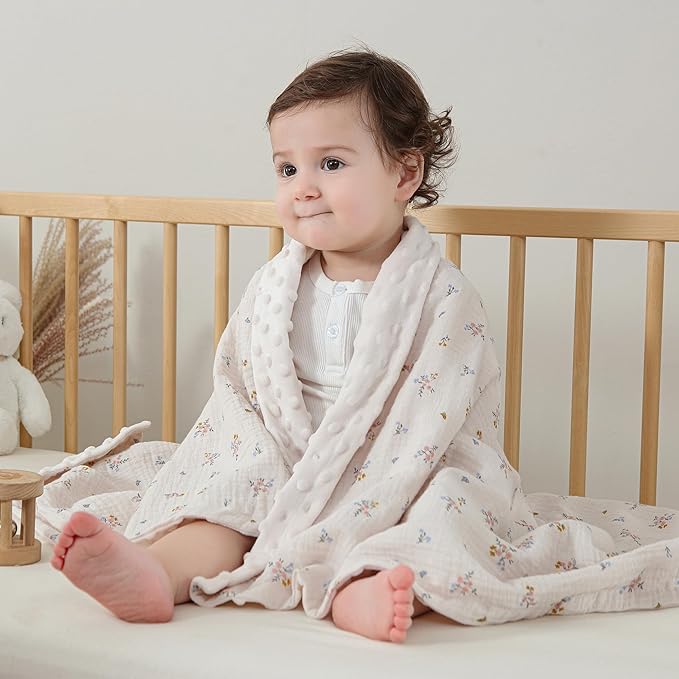 DaysU Baby Blankets for Girls with Muslin Cotton Front and Dotted Fleece Back, Silky Micro Super Soft Plush Newborn Baby Blankets Unisex, Bed Blanket Bed Throws, Floral, 30x40 inches