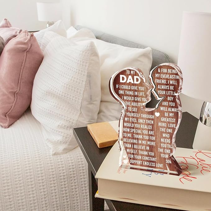 MAMAGIFTREE Fathers Day Presents from Son – Heartfelt Acrylic Plaque for Dad, Unique Father Son Desk Decor Sign – Birthday, Christmas or New Dad Present from Boy