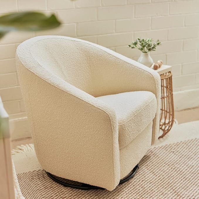 Babyletto Madison Swivel Glider in Polyester Ivory Boucle, Greenguard Gold and CertiPUR-US Certified