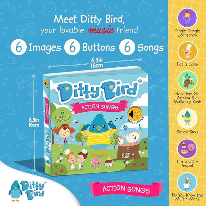 Ditty Bird Musical Books for Toddlers | Fun Children's Nursery Rhyme Book | I’m a Little Teapot Book with Sound | Interactive Toddler Books For 1 Year Old to 3 Year Olds | Sturdy Baby Sound Books