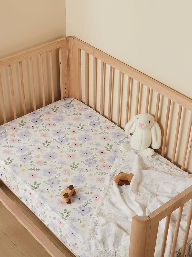 TILLYOU Baby Crib Sheets for Boys Girls, Super Soft Toddler Bed Sheets, 2 Pack Sheets for Standard Crib Mattress 28x52in, Brilliant Little Flowers