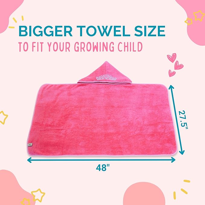 Princess Baby Bath Towel [Pink] Hooded Toddler Towels For Girls Up to 10 Years - Oversized Baby Towel With Super Absorbent 100% Cotton - Soft and Cozy Beach Towel - Full Coverage Kids Bath Towels