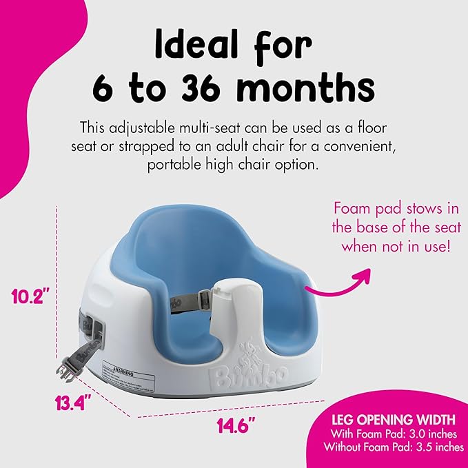 Bumbo 3-in-1 Multi-Seat for 6 to 36 Months, Travel Baby Feeding & Play Floor Seat, All-in-One Portable Booster with Tray & Toddler High Chair, Powder Blue