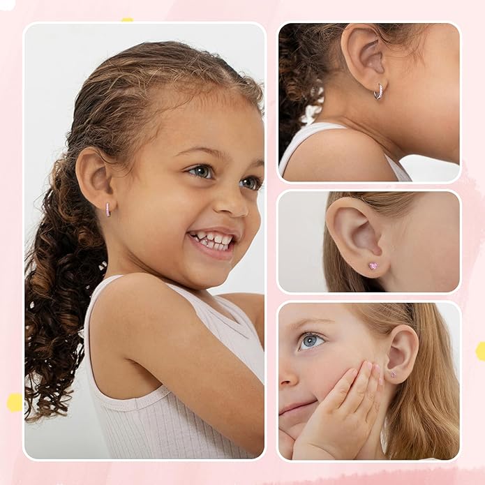 6 Pairs Huggie Hoop Earrings 925 Sterling Silver Stud Sets Cute Heart Hoops Tiny Cubic Zirconia Flower Stud Small Hypoallergenic Cartilage Sleeper Earrings