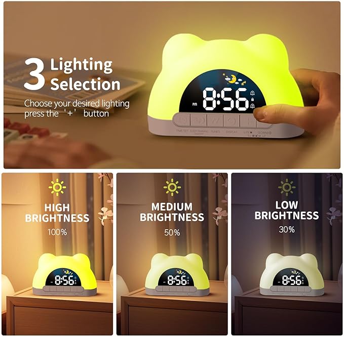 Hournor Kids Alarm Clock, Ok to Wake Alarm Clock for Kids, Toddlers Sleep Training Clock with 12 Colors Night Light for Bedroom, Sound Machine, Birthday Gift for Boys Girls Children(Adapter Include)