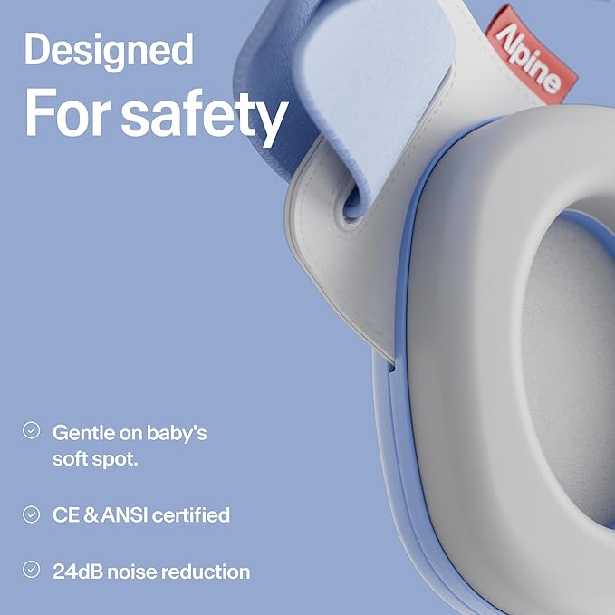 Alpine Muffy Baby Comfort - Protects Hearing for Babies and Toddlers - CE & ANSI Certified - Unique Headband for Safe fit & Comfort - Multi-adjustable for Ages 3-48 Months - 24dB Sound Reduction, Blue