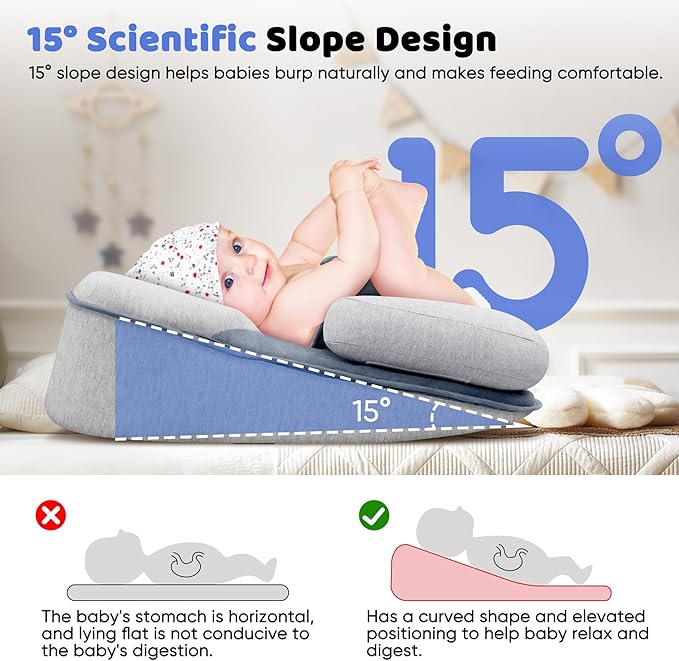 Baby Lounger Pillow for Infant Support Cushion Reflux Pillow, Bottle Feeding, Tummy Time,Wedge Pillow for Newborn,Adjustable Baby Wedge Pillow for Reducing Spit-Up
