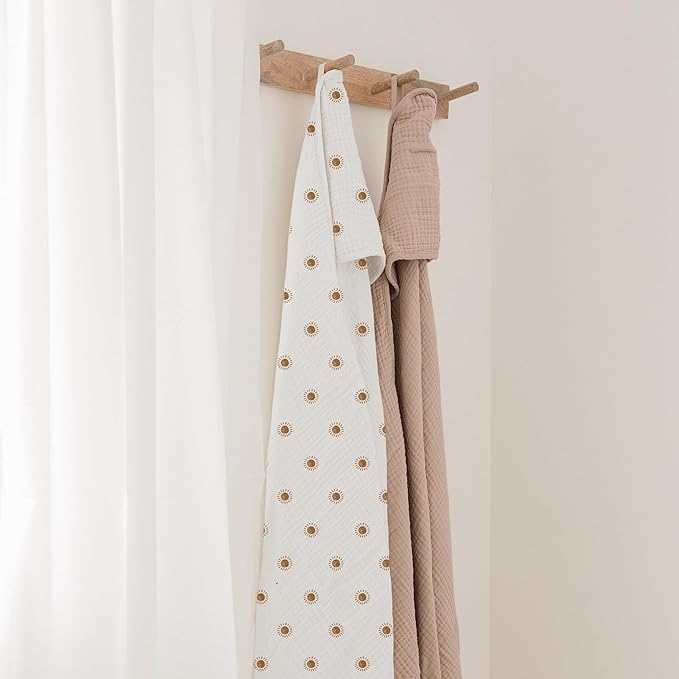 Konssy 2-Pack Muslin Hooded Baby Towels, 100% Cotton, Ultra-Soft & Absorbent Baby Bath Towels with Hood for Newborn & Infant (Camel, Sun,30" x 30")