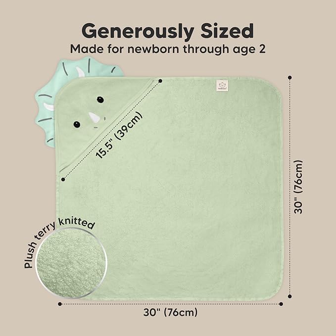 KeaBabies Hooded Baby Towel for Newborn - Viscose Derived from Bamboo Large Baby Bath Towels with Hood for Boys, Girls, Toddler, Extra Absorbent & Soft Newborn Bath Essentials (Triceratops)