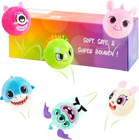 Plush Bouncy Balls for Kids & Toddlers - 3" Large Safe Size BPA Free- Toddler Toys Stuffed Animals -Indoor Outdoor Games - 3 Pack Bulk - Birthday Hallowwen Gift for Boys Girls 1-3 3-5 5-8 8-12