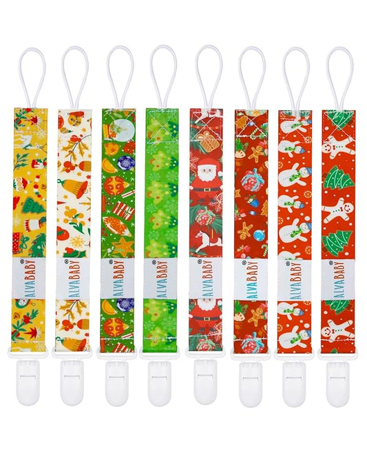 ALVABABY Pacifier Clip 8 Pack Binky Paci Clip Holder Leashes for Newborn Baby Boys Girls Christmas 8DBP03-DA