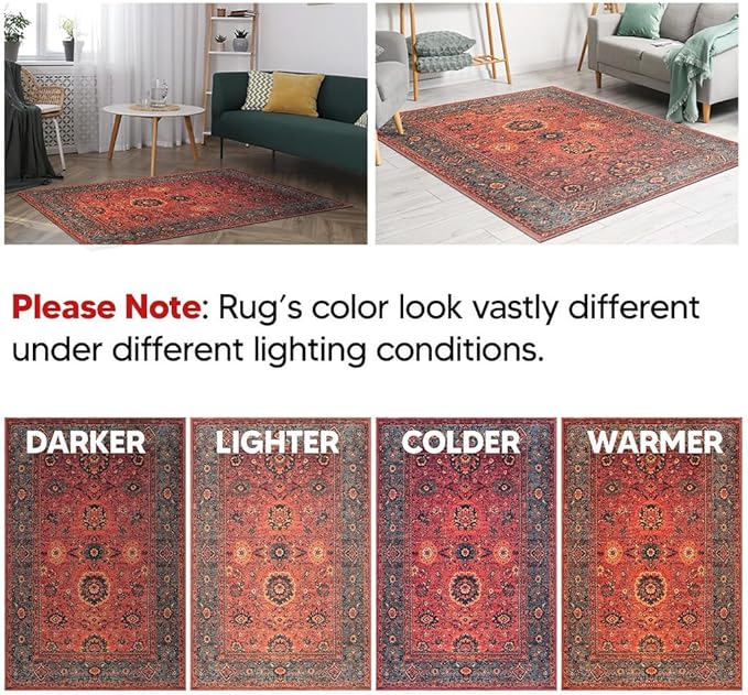 Keen Home Design 2x12 Rug - Machine Washable Runner with Non-Slip Backing, Ideal for Hallway, Entryway, Kitchen, Laundry Room - Vintage, Easy Clean, Durable, Low Pile Rug - (2'6" x 12')