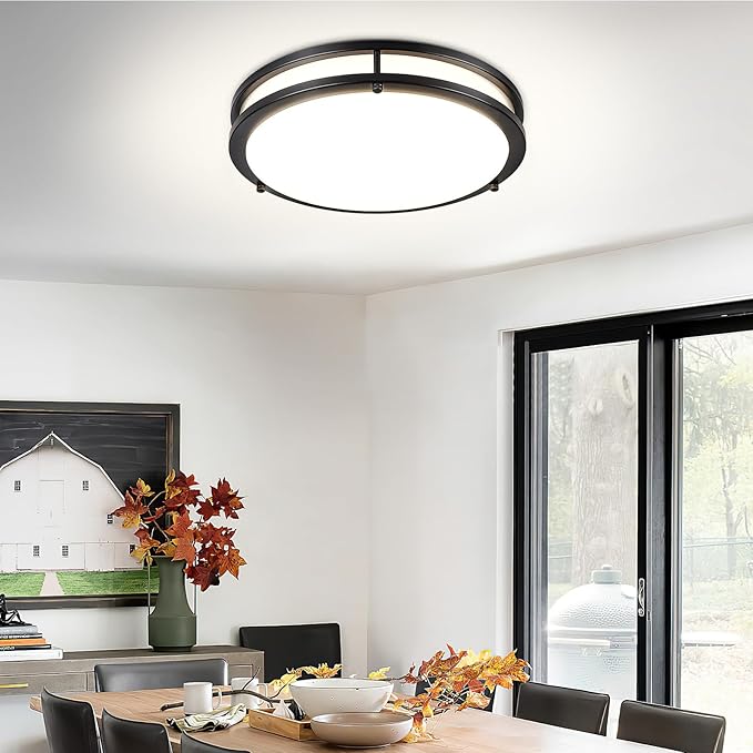 DLLT 2Pack Flush Mount LED Ceiling Light: 13 Inch 5CCT (3000K-6000K) & Dimmable Ceiling Light Fixtures for Bedroom Hallway - 24W Modern Black Super Bright Kitchen Lighting Fixtures Ceiling