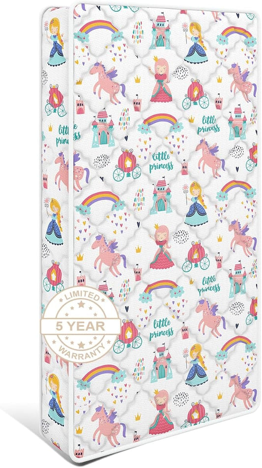 5" Crib & Toddler Mattress, 52x27.5 Breathable Knitted Fabric Cover, CertiPUR-US Certified Foam, Edge Reinforcement, Fits Standard Size Crib and Toddler Bed, Princess