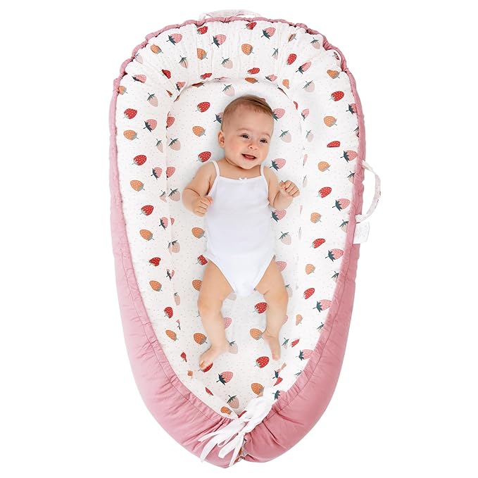 ALINUX Baby Lounger for Newborn 0-24 Months,100% Cotton Baby Lounger Cover, Suitable for Babies Aged 0-24 Months, Pink