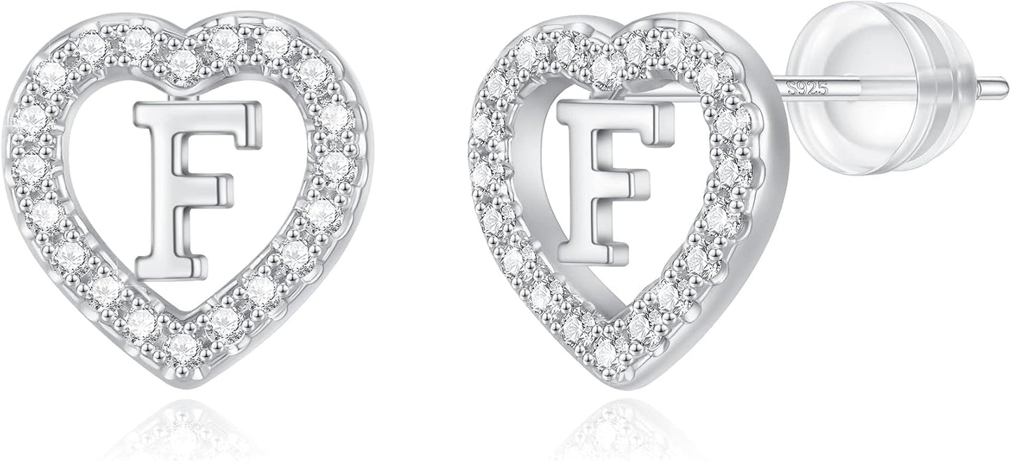 Initial Heart Earrings for Girls, Sterling Silver Post Silver/Rose Gold Heart Initial Stud Earrings for Little Girls Kids Baby Earrings Non Tarnish Hypoallergenic Earrings for Teen Girls Gifts Jewelry