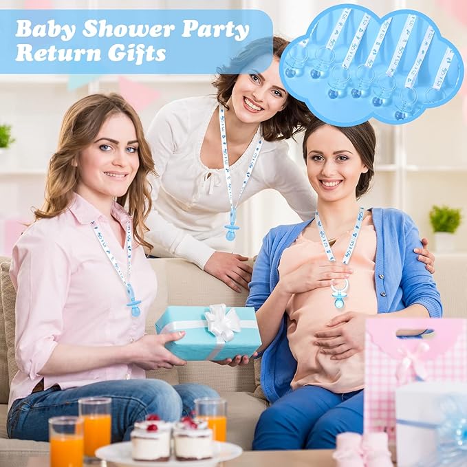 Chengu 100 Pcs Baby Shower Pacifiers Necklace, Acrylic Pacifiers Necklace Charm for Gender Reveal Party Decorations(Blue)