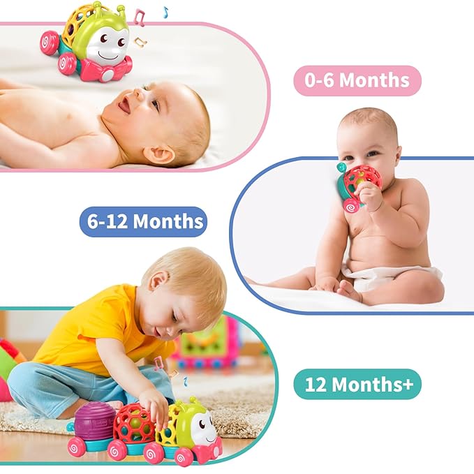 MOONTOY Caterpillar Car Toys for Babies 6-12 Months, Infant Musical Push & Go Crawling Toy for Toddler Sensory Soft Developmental Grasp Baby Toy Car for 7 8 9 10 11 18 Month 1 Year Old Boys Girls Gift