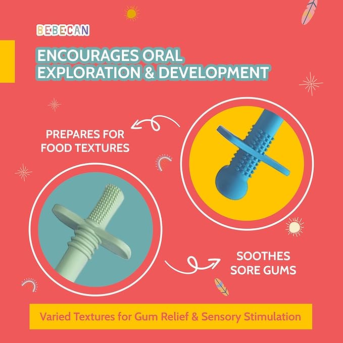 Shielded Teething Tubes – Baby Teething Relief 0-36 Months, Anti-Choking Design, Clip-Attachable, BPA-Free Silicone, 5 Soft Tubes + 2 Teether Clips + 2 Brushes + Storage Bag
