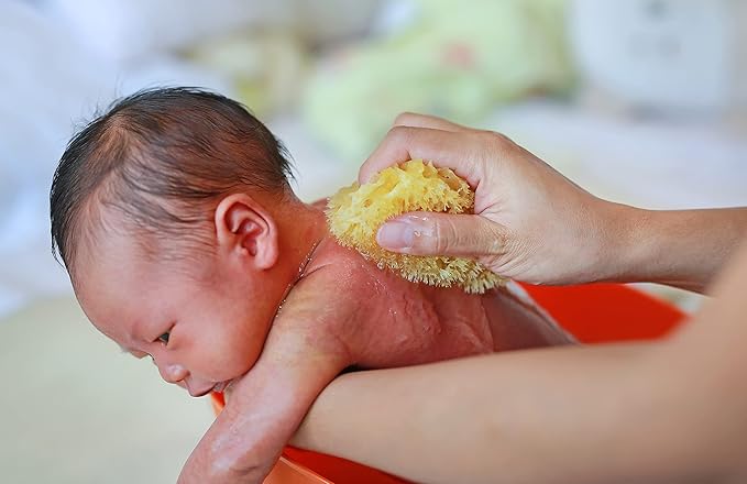 Real Sea Sponges for Babies - 6 Pk Bath Care Set, Gentle, Kind on Skin, for Bathing Washing Body Eyes, Ears Nose, Also for Newborn Toddler Kids; Baby Shower Spa Gift by Contented Infant®