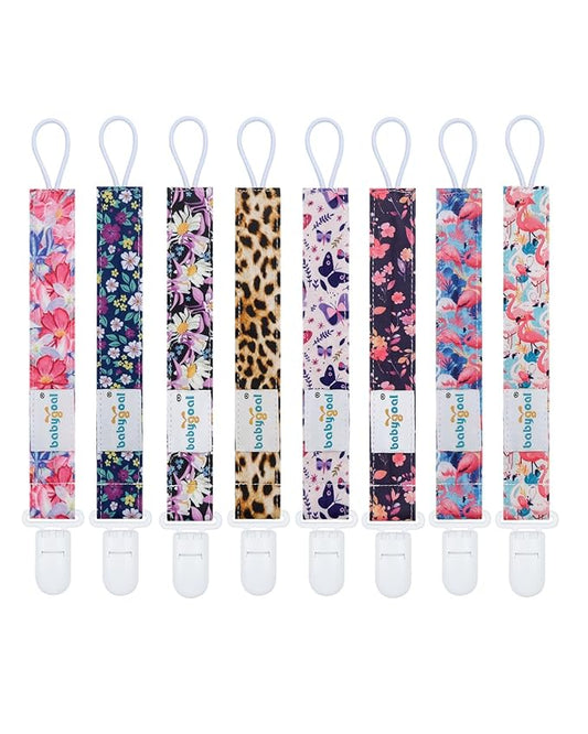 Babygoal Flower Pacifier Clips, 8 Pack Binky Paci Holder Clips for Baby Boys and Girls Fits for Most Pacifier, Binkie Styles & Baby Teethers & Toys and Gift 8PS51-B
