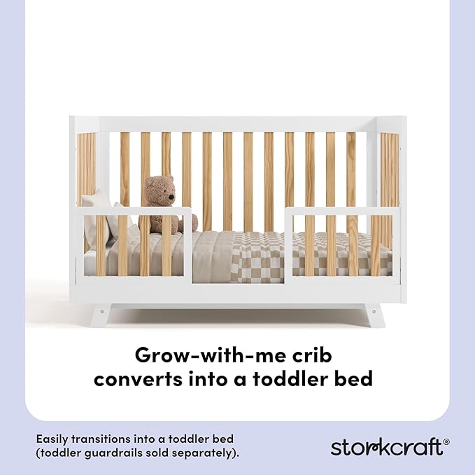 Storkcraft Beckett Grow-with-Me Convertible Crib (Natural & White) – GREENGUARD Gold Certified, Converts to Toddler Bed & Daybed, Fits Standard Crib Mattress, Easy-to-Assemble