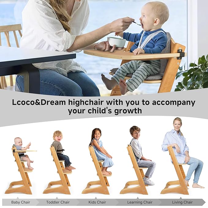 Lcoco&Dream Tripp Trapp High Chair, Adjustable, Anti-tip Grower Chair is Great for Baby's Meals. (Log Color)