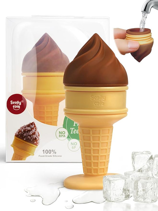 Smily Mia Freezer Teether for Babies 12-18Months,Freezable Ice Cream Toy for 6-12Months Babies,Cold Water Soother for 3-6Months for Teething Pian Relief, Choclate Brown