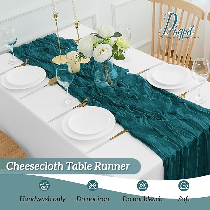 12Pack Teal Cheesecloth Table Runner 35 x 120 inch Cheese Cloth Table Runner 10FT Boho Table Runners Rustic Gauze Table Runners for Party Wedding Birthday Dining Bridal Shower Baby Shower Decor