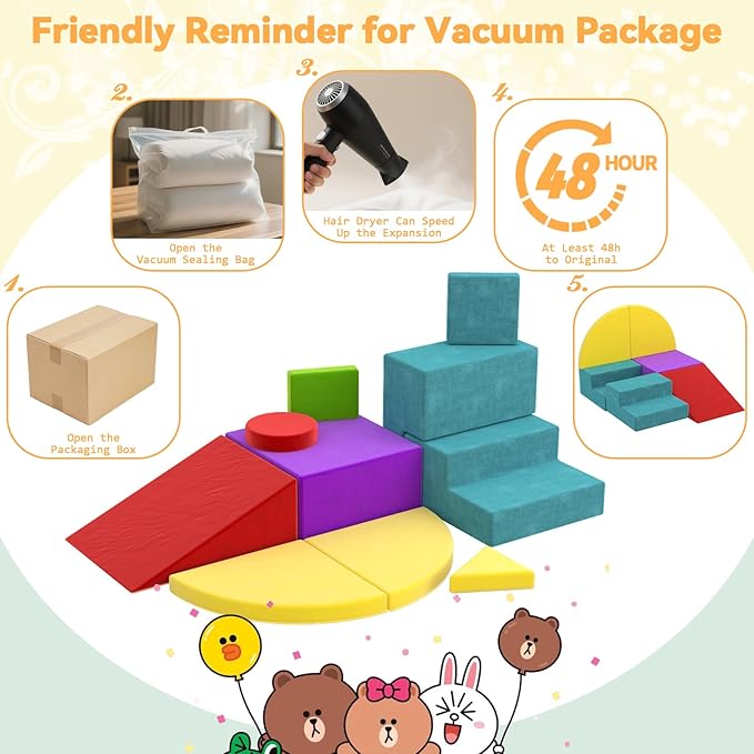 Foam Climbing Blocks with Folding Tent,10 PCS Soft Play Set for Toddlers 1-3, Colourful Toddler Climbing Toys Indoor, Flexible Crawling and Sliding Foam Blocks